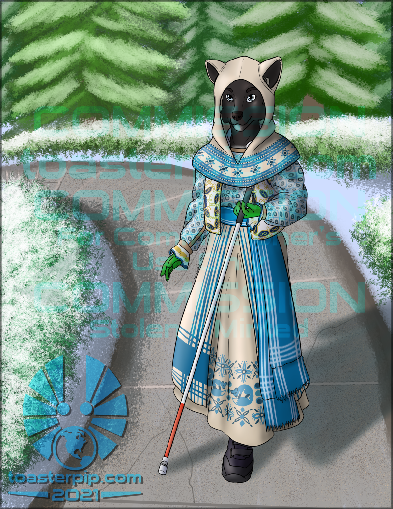 toasterpip commission illustration fox anthro winter dress romanian style winter_scene