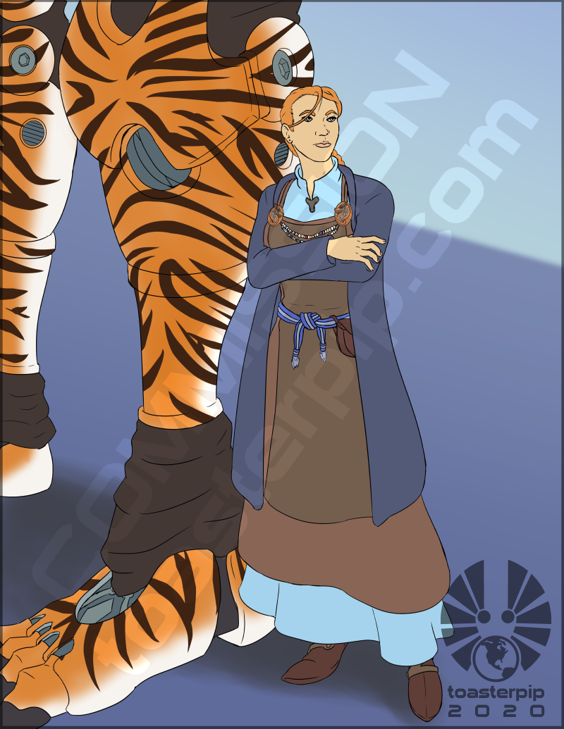 toasterpip commission lancer sci-fi mech medieval scandinavian woman mud_and_lasers 