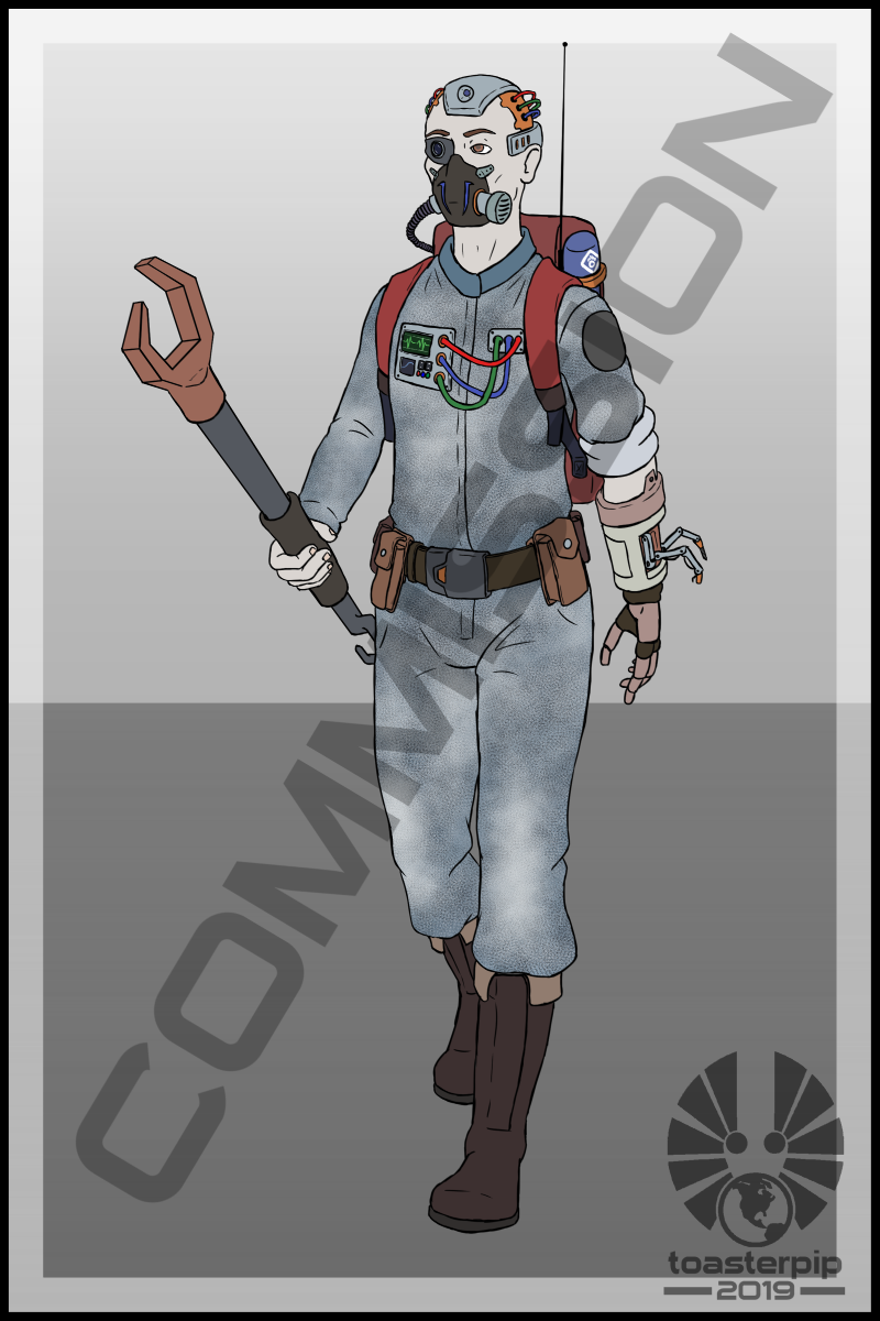 toasterpip commission flat colour sci-fi cyberpunk cyborg augmented drone technician