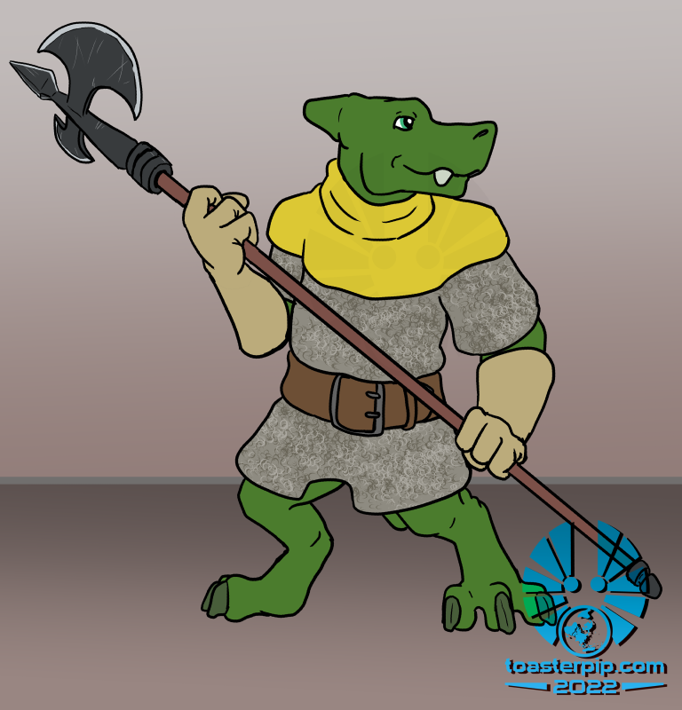kobold warrior green scalie armor halberd