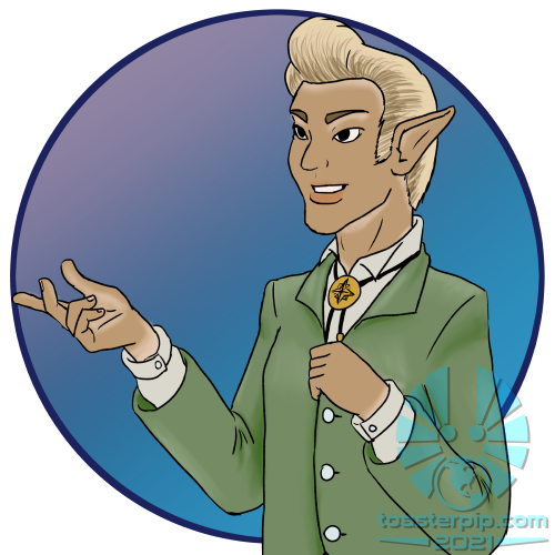 toasterpip character rpg D&D dnd elf salesman sleazy