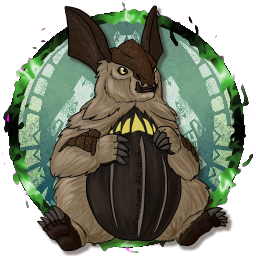 A virtual tabletop token depicting a Lagombi from Monster Hunter in a colour scheme of pale tans and dark browns. It's sitting comfortably with its forepaws resting on its belly.