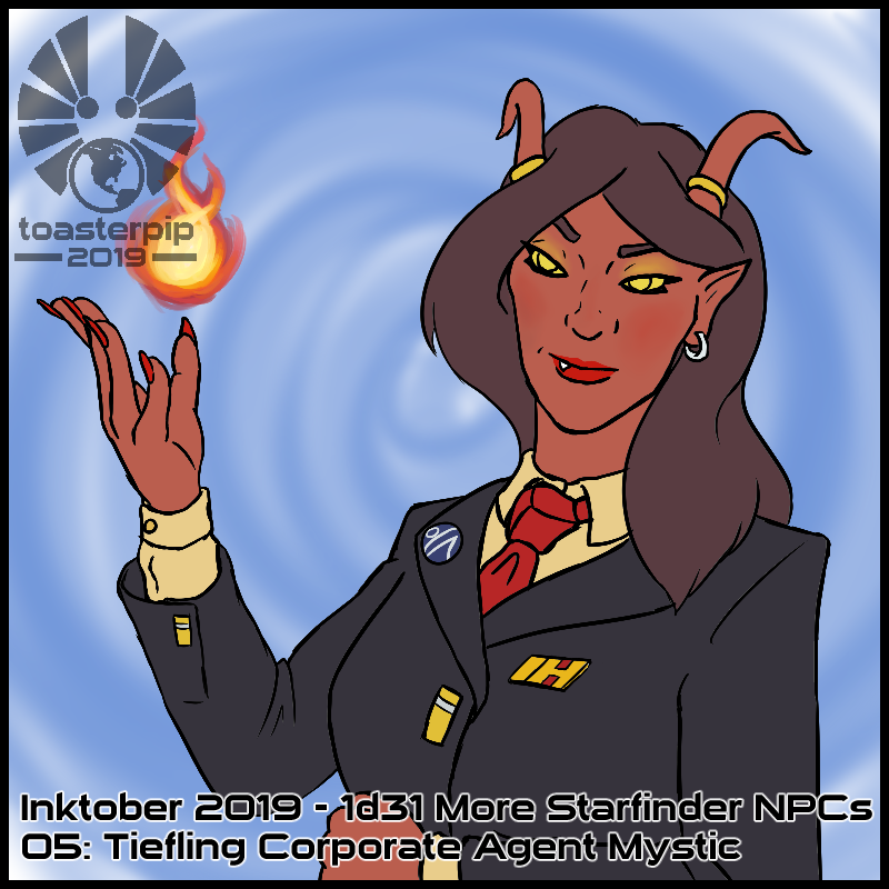 toasterpip inktober 2019 starfinder tiefling corporate agent mystic