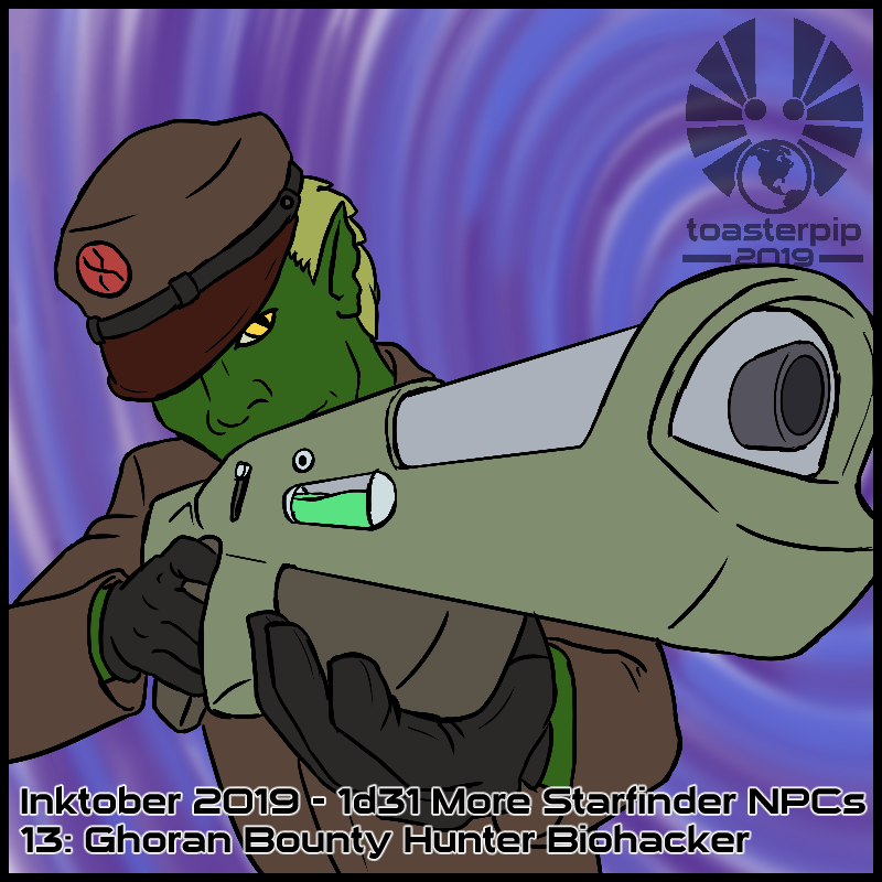 toasterpip inktober 2019 starfinder ghoran bounty hunter biohacker
