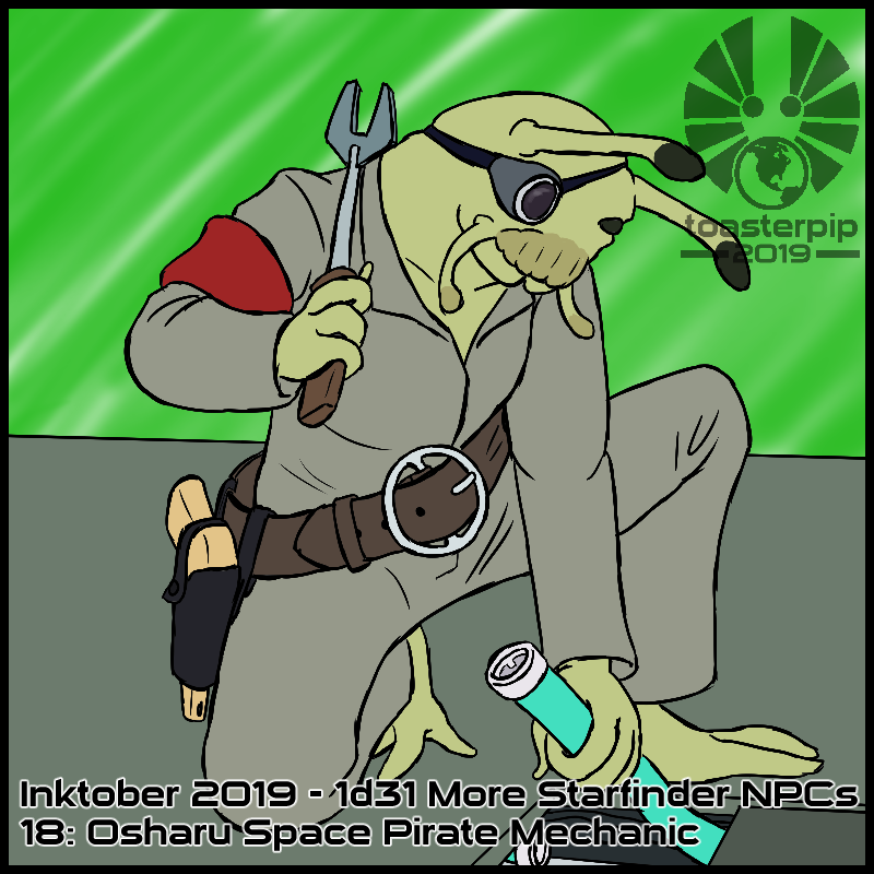 toasterpip inktober 2019 starfinder osharu space_pirate mechanic