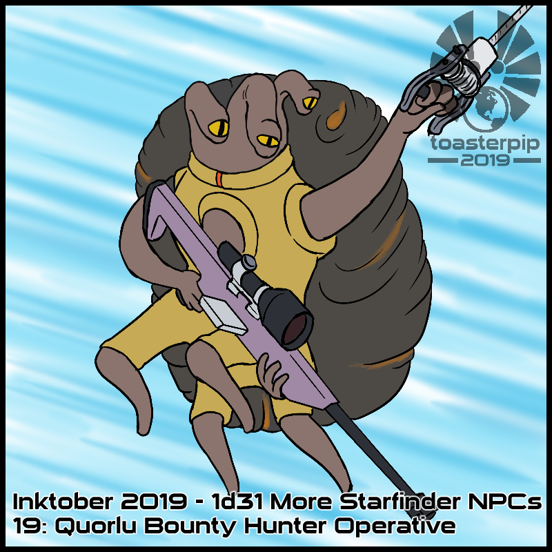 toasterpip inktober 2019 starfinder quorlu bounty hunter operative