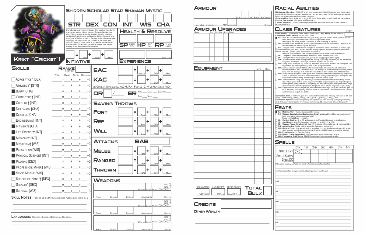 starfinder character sheet shirren mystic star_shaman