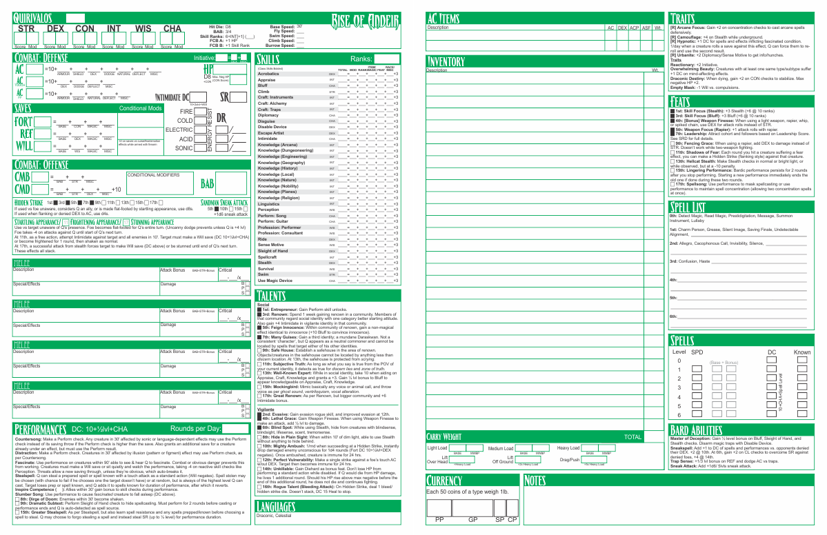 Pathfinder character_sheet character sheet design dragonkin bard vigilante