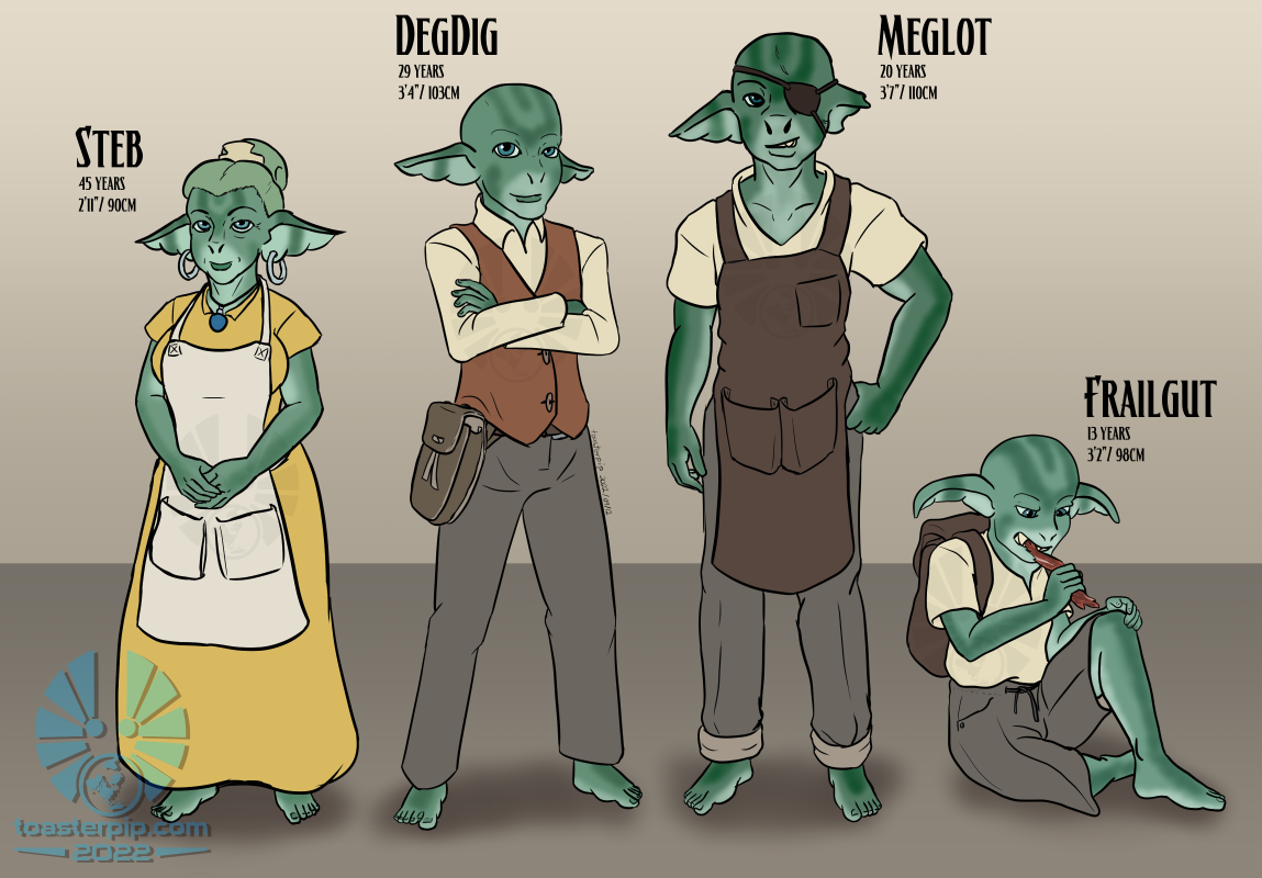 toasterpip character goblin rpg D&D dnd 5e family cleric mason commoner